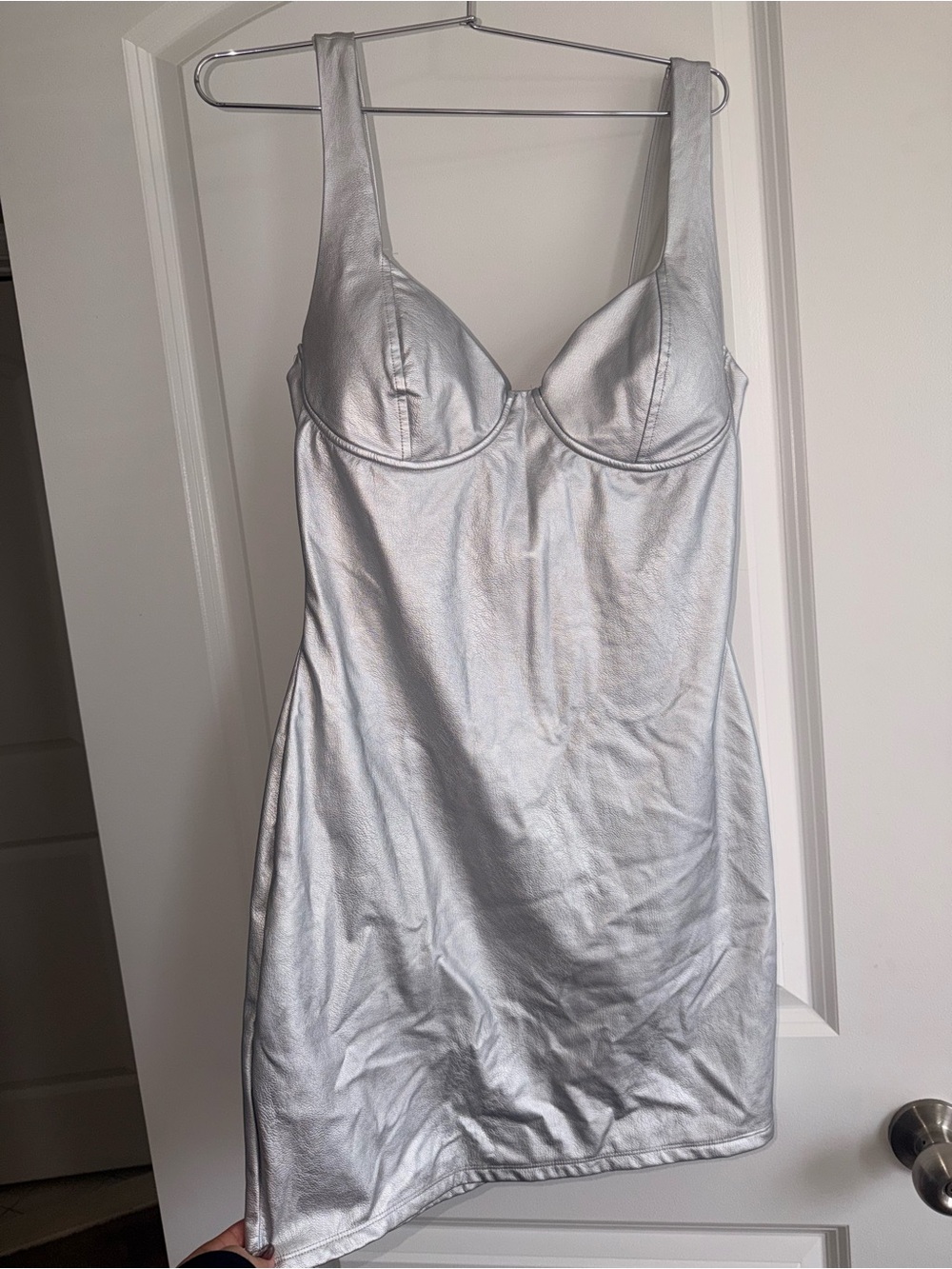 naked wardrobe Silver Metallic Support Slip Dress M